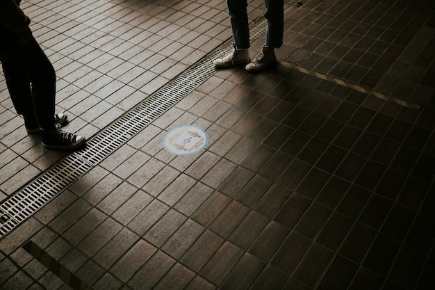 Social distancing sign at the train station