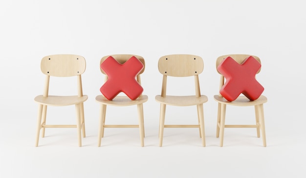 赤い枕と社会的な距離の木製の椅子