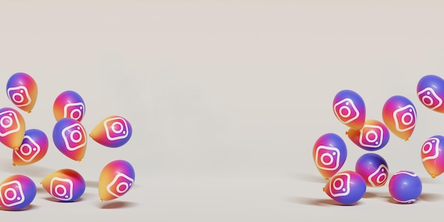 Social Media achtergrond met zwevend Instagram ballon Logo. 3D-rendering