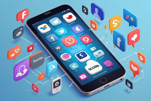 Social media-apps op een smartphone online delen van berichten en marketing op sociale netwerken concept