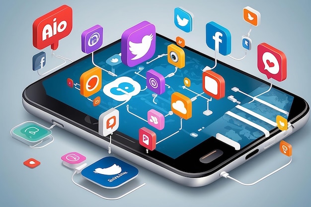 Social media-apps op een smartphone online delen van berichten en marketing op sociale netwerken concept