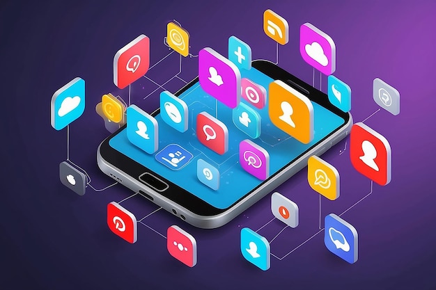 스마트 폰에 소셜 미디어 앱 온라인 공유 소셜 네트워크 메신저 및 마케팅 개념