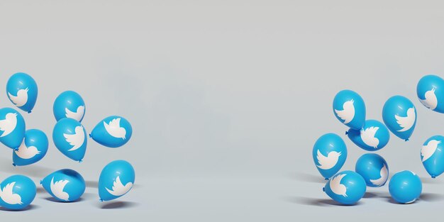 Social Media Background with Floating Twitter Balloon Logo. 3d Rendering