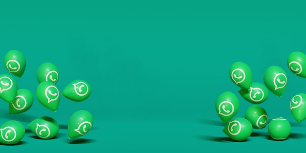 Social Media Background with Floating Whatsapp Balloon Logo. 3d Rendering