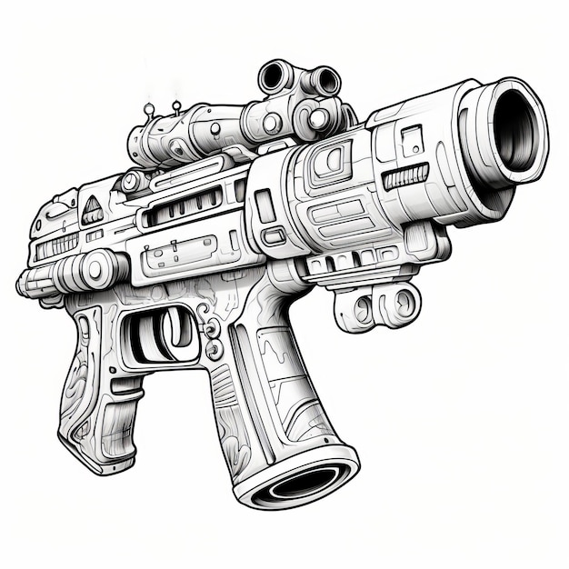 Social Media Coloring Pages SciFi Ray Gun in Cartoon Style