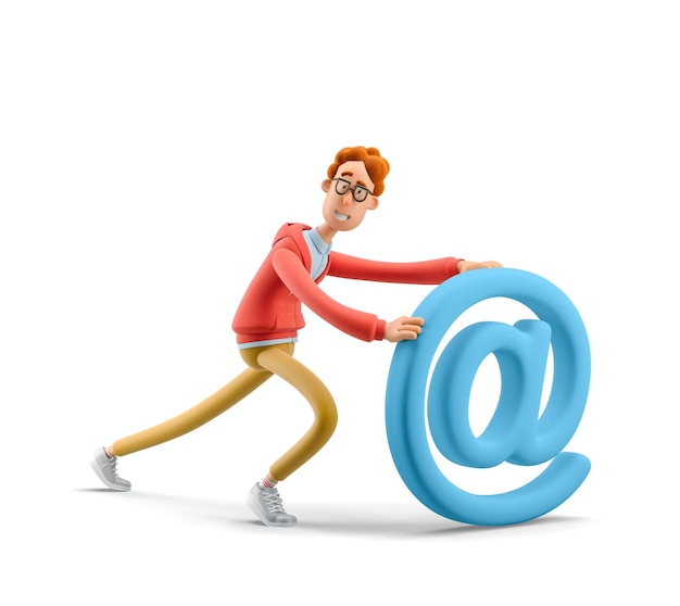 Social media concept Nerd Larry with email sign 3d illustration