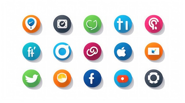 많은 다채로운 앱을 가진 소셜 미디어 개념