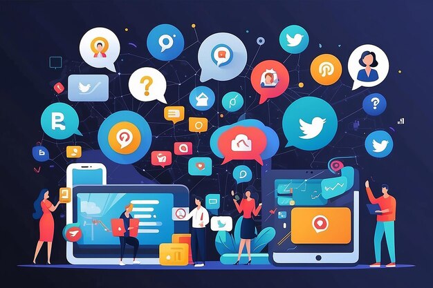 social media and digital marketing online connection concept with business