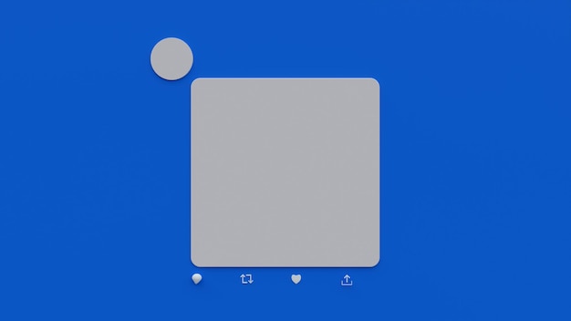 Photo social media frame and icons on blue background 3d illustration render modern