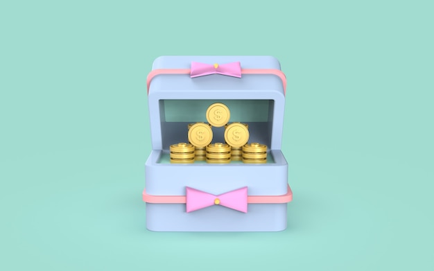 Social media gift box coin digital marketing concept 3d rendering