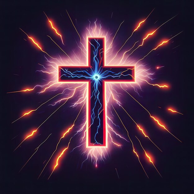 Photo social media happy easter for christianity portuguese crucifix colourful electric lightning vector