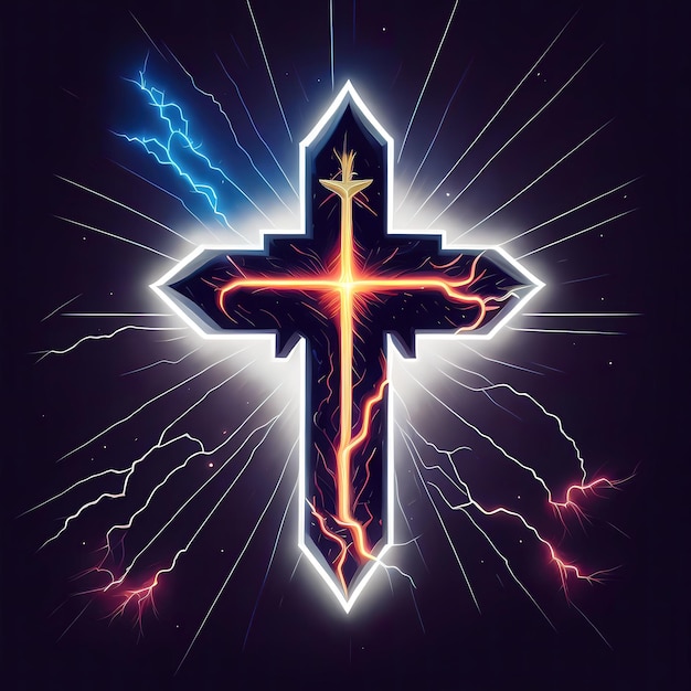 Photo social media happy easter for christianity portuguese crucifix colourful electric lightning vector