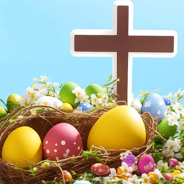 Social media happy easter for christianity in portuguese Illustration AI Generative