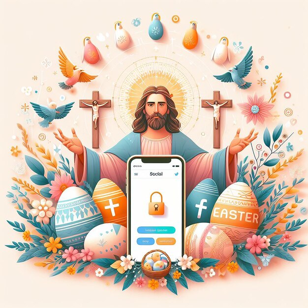 Social media happy easter for christianity in portuguese