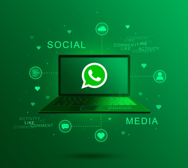 Значок социальных сетей WhatsApp на экране ноутбука