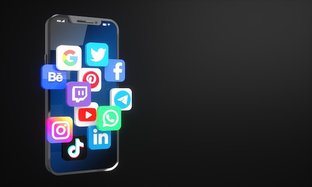 Social media iconen en logo's op de achtergrond van het mobiele telefoonscherm voor sociale marketing en netwerken