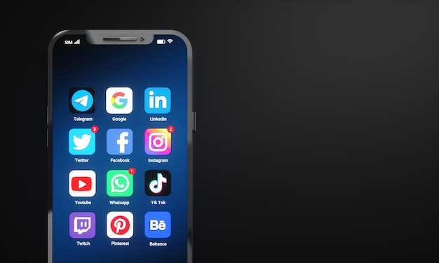 Social media iconen en logo's op de achtergrond van het mobiele telefoonscherm voor sociale marketing en netwerken