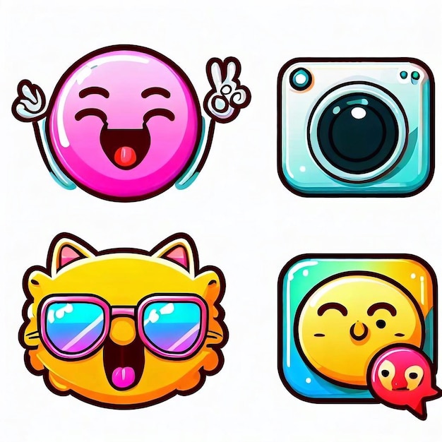 Photo social media iconos and emoticons set