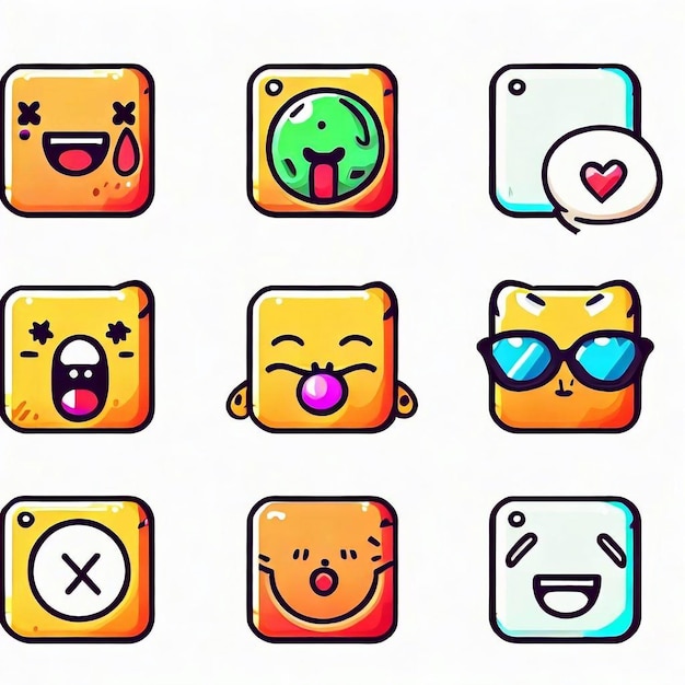 Photo social media iconos and emoticons set