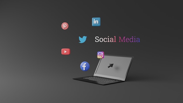 Social media icons in 3D design on Laptop screen