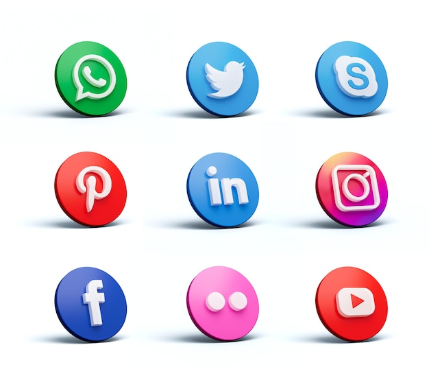 Social Media icons 3d on white background