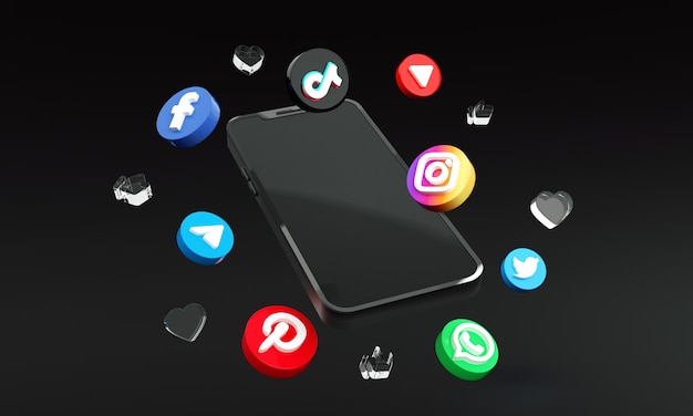 Photo social media icons for digital marketing with smart phone 3d premium photo