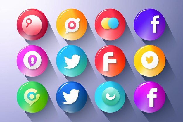 Photo social media icons set facebook twitter instagram youtube linkedin wechat google plus