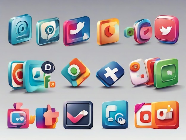 Foto le icone dei social media: il logo 3d di facebook, instagram, youtube, whatsapp e twitter