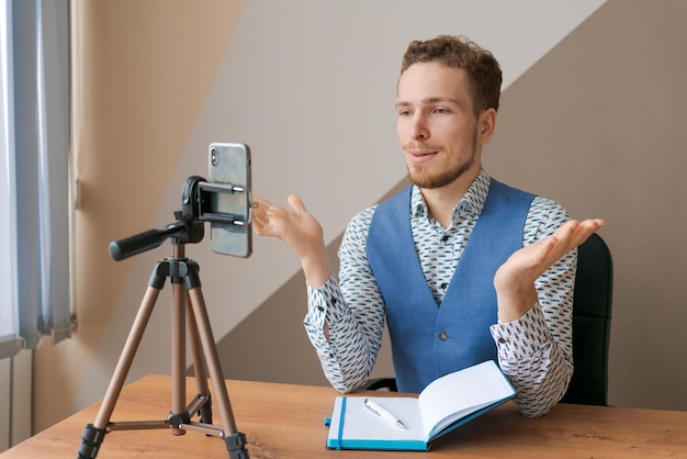 Social media influencer or blogger in fis content creation video conference