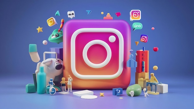 Социальные сети instagram концепция цифрового маркетинга 3D-рендеринг