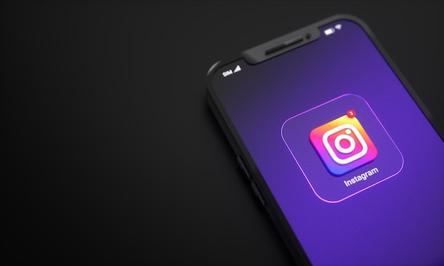 social media instagram icons and logos on mobile phone screen 3d background with copy space for text