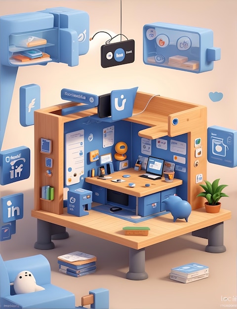 Social Media isometric 3d design