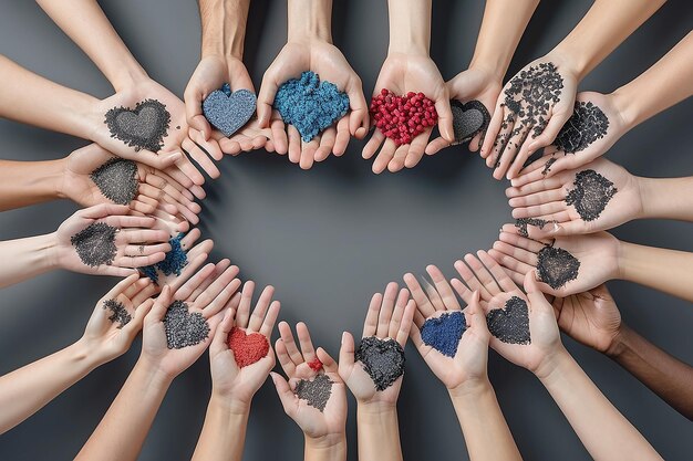 Photo social media like icons contemporary art collage of hands making heart shape isolated