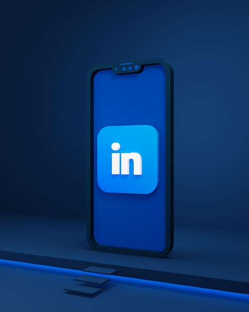 Social Media LinkedIn Icons with Smartphone 3D Rendered