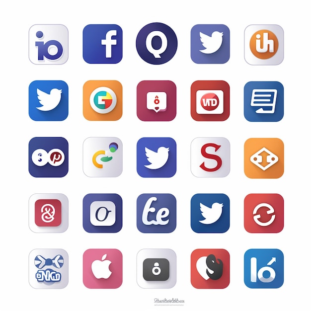 Social media logo's verzameling in platte stijl op witte achtergrond