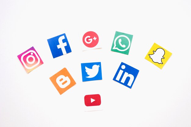 Photo social media logos over white background