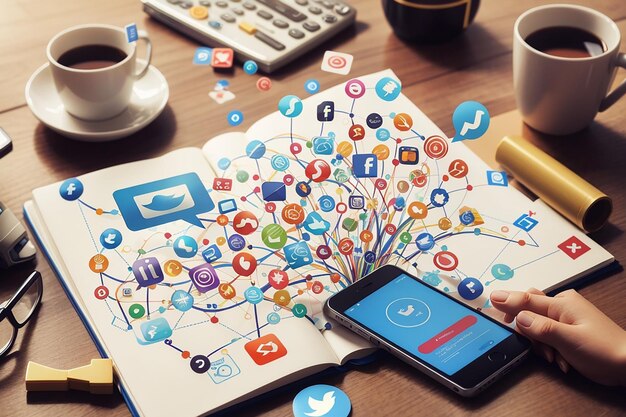 Foto concetto di marketing sui social media per il marketing con applicazioni