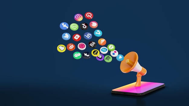 Social media marketing Digital marketing 3d icons mobile with a blue background