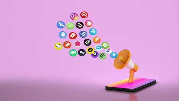 Social media marketing Digital marketing 3d icons mobile with a pink background