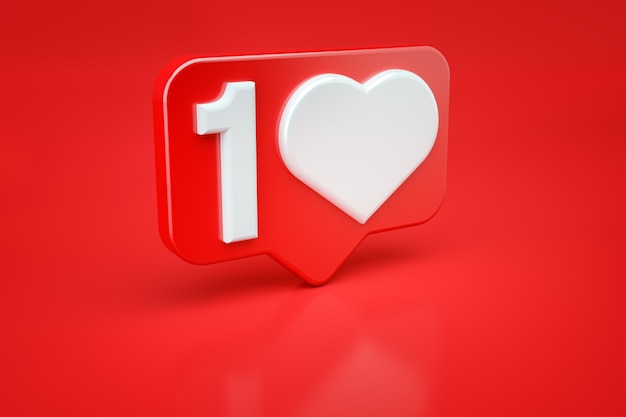 Photo social media message and notification icon on a red pin with a heart. 3d illustration