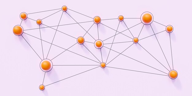 Photo social media network concept orange ball linked pink background online connection 3d render