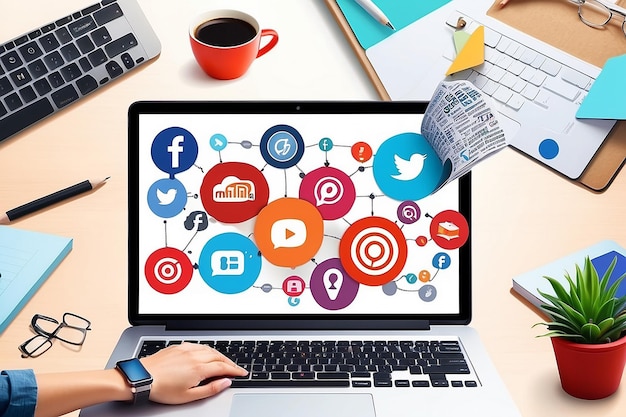 소셜 미디어 네트워크 디지털 마케팅 및 광고 개념
