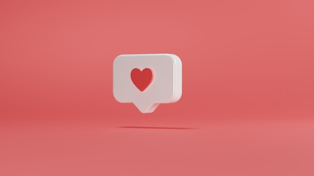 social media notification love heart icon in white rounded square pin isolated on pink background