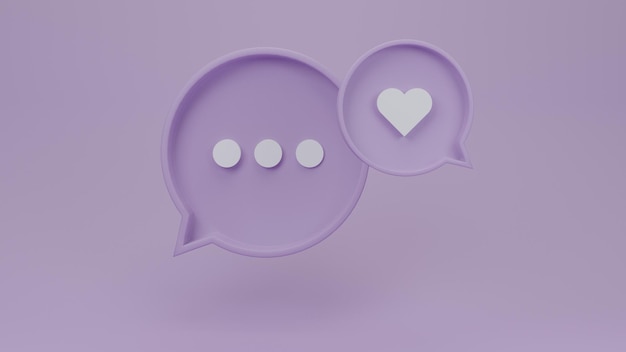 Social media notification with pink pin hearts icon isolated on pink backgroundComments or user social mediatemplate design for social media and website3D rendering illustration