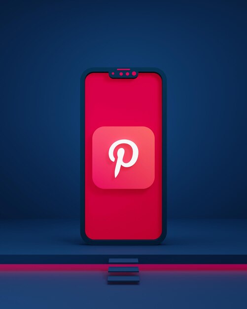 Social Media Pinterest Icons with Smartphone 3D Rendered