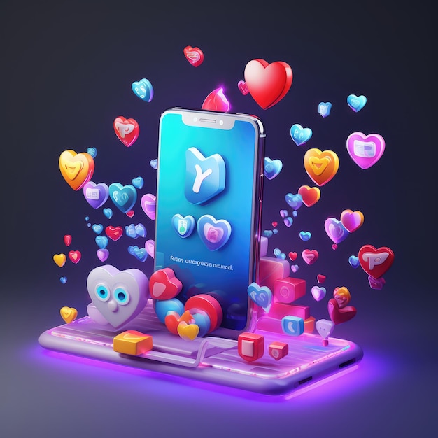 Social media platform online social communication applications concept emoji hearts chat and cha