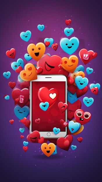 Social media platform online social communication applications concept emoji hearts chat