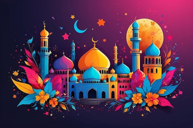 Social media post idee voor Eid Fitr dag met traditionele moslim mensen illustratie