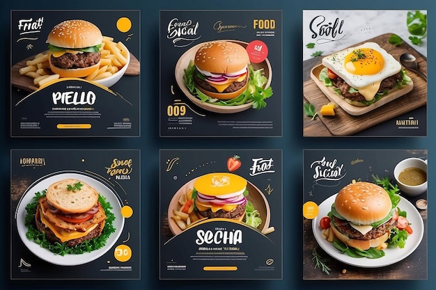 social media post template for food promotion simple banner frame vector illustration