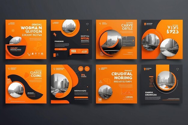 Photo social media post template orange modern design for digital marketing online or poster marketing template